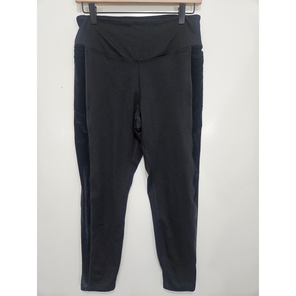 PINK Victoria's Secret Cozy Black‎ Leggings Velvet Side Stripe Pocket Womens L